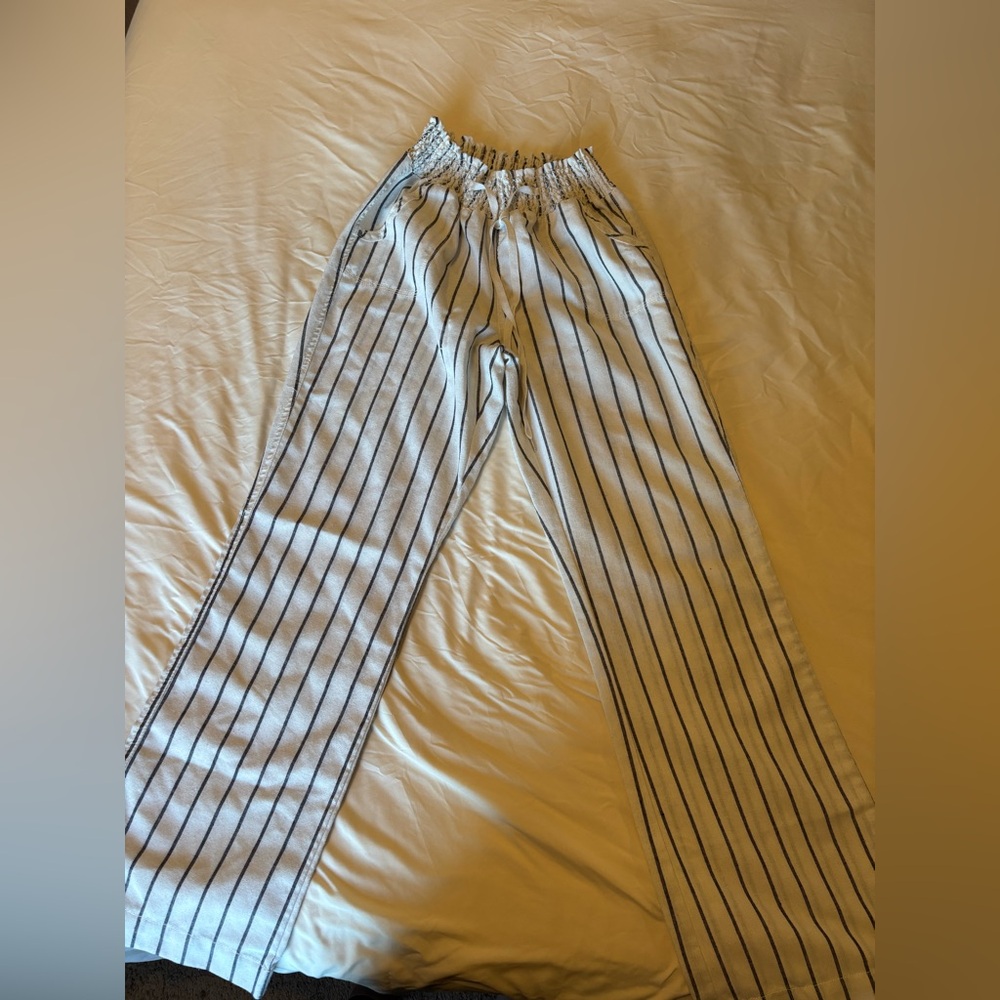 Blue striped flowy pants